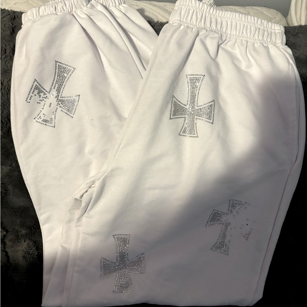 Sparkly cross sweatpants COMES with zip up sweater